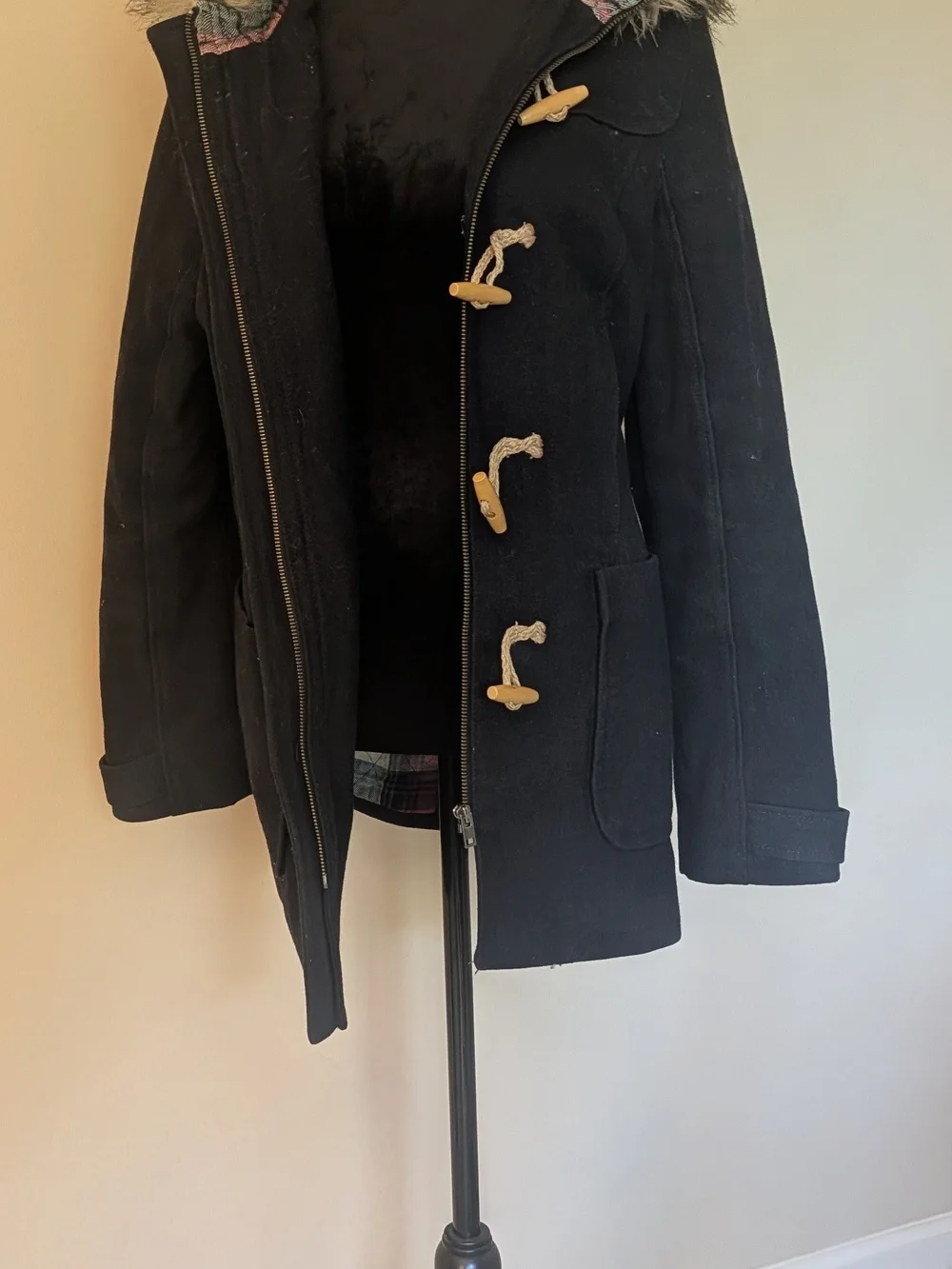American Eagle Toggle Hooded Coat with Faux Fur Trim